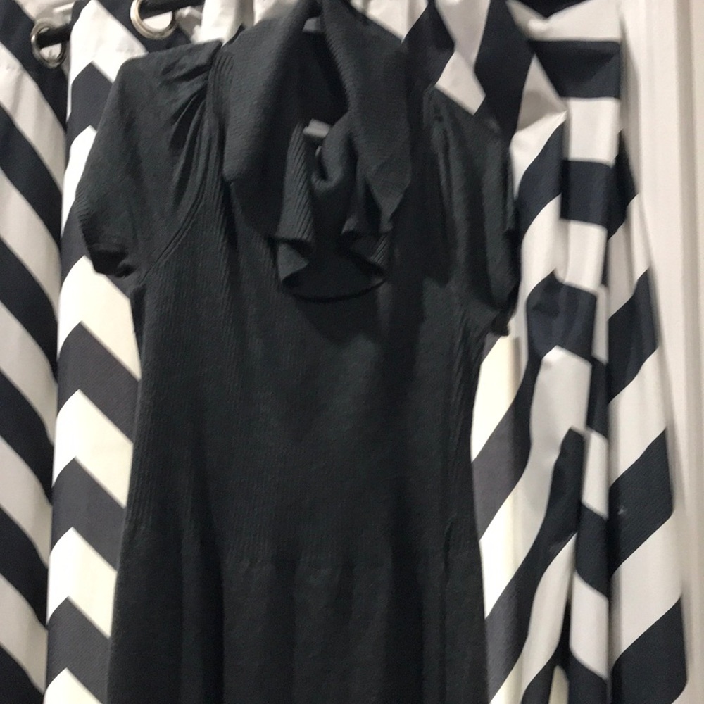 Calf length cowl neck sweater dress